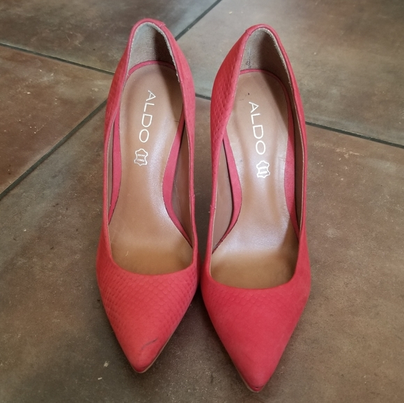 Aldo Kristina Red Leather Women's Heels Pumps Sz 7 - Picture 1 of 9